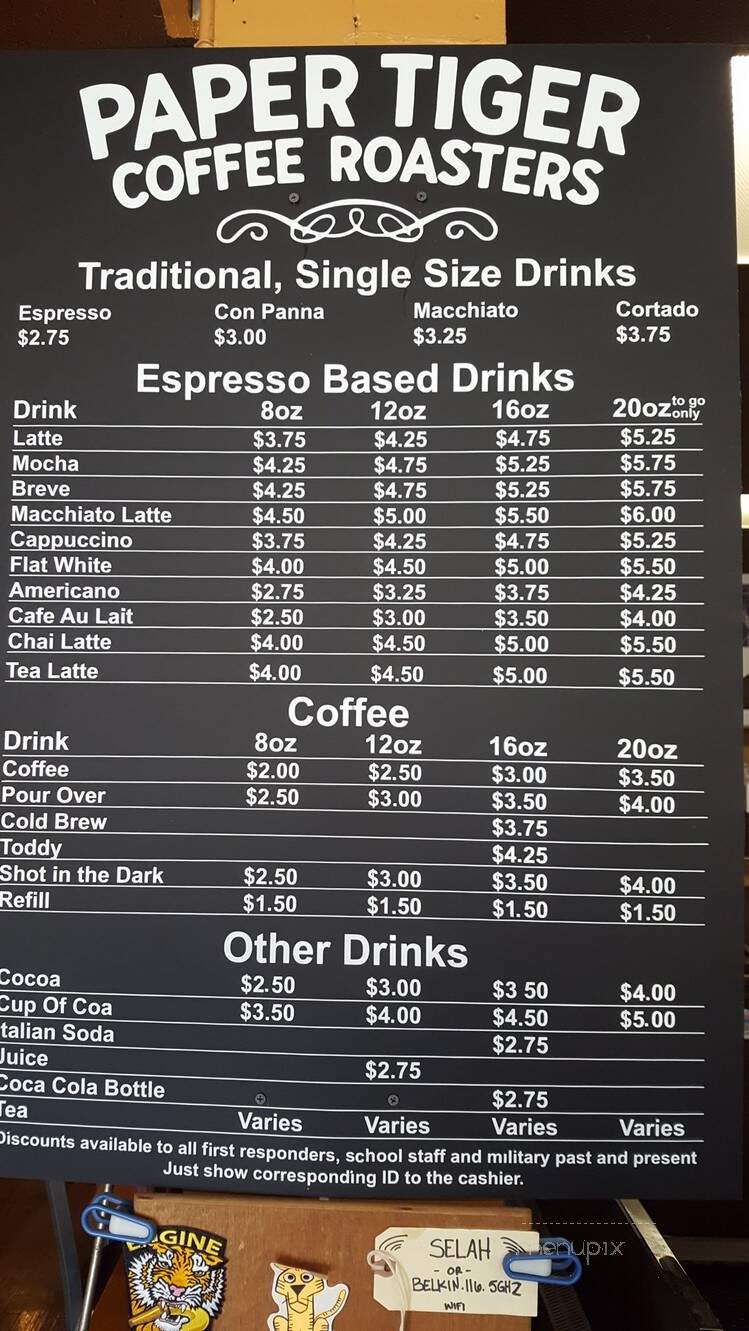 Paper Tiger Coffee Roasters - Vancouver, WA menu_pic