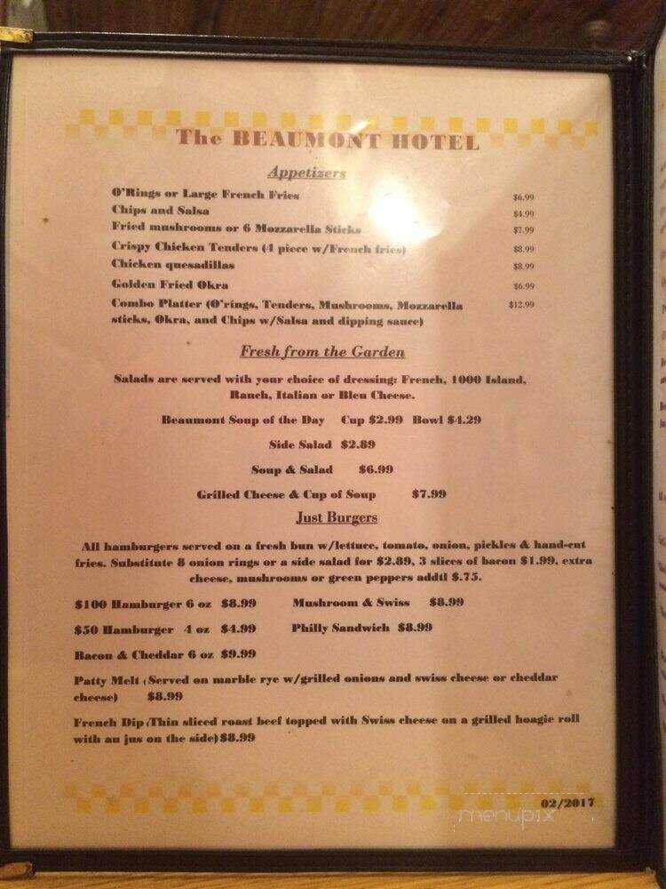 Beaumont Hotel Cafe - Beaumont, KS menu_pic