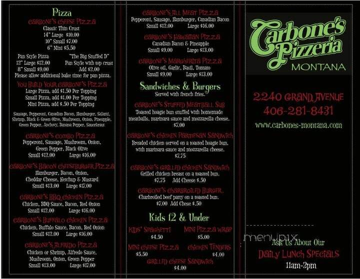 Carbone's Pizzeria - Billings, MT menu_pic