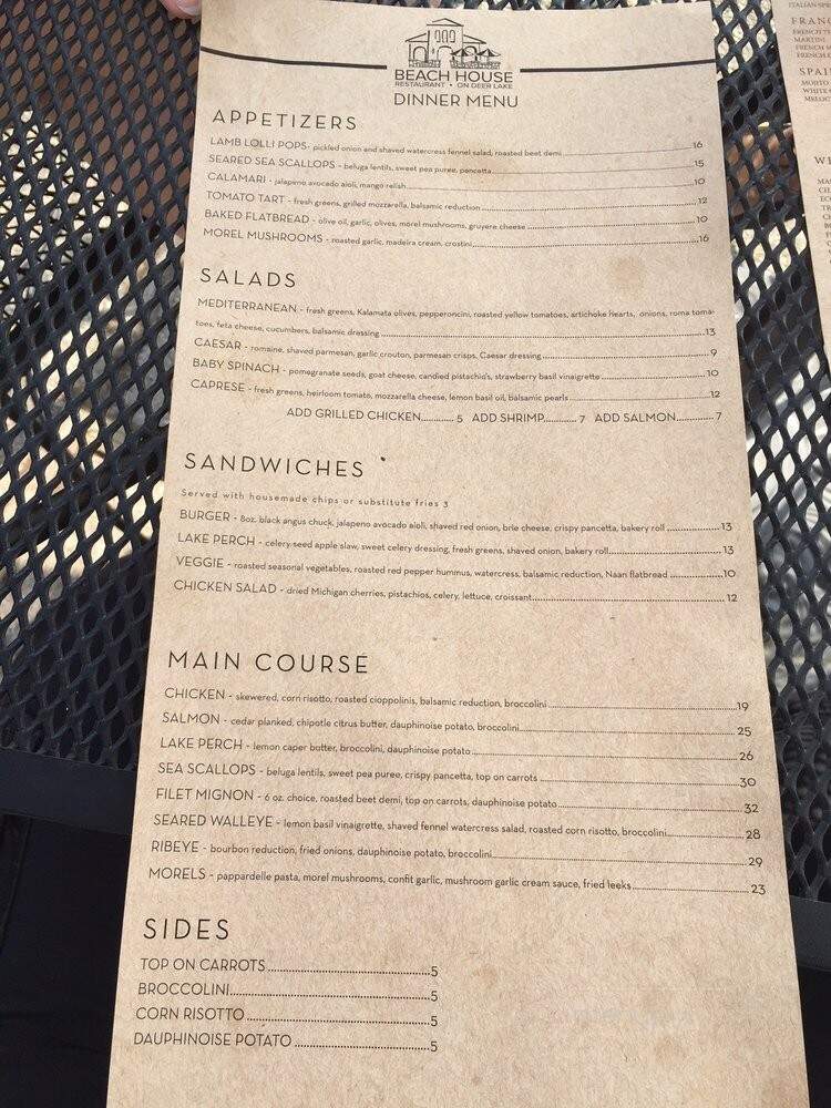 Beach House Restaurant - Boyne Falls, MI menu_pic