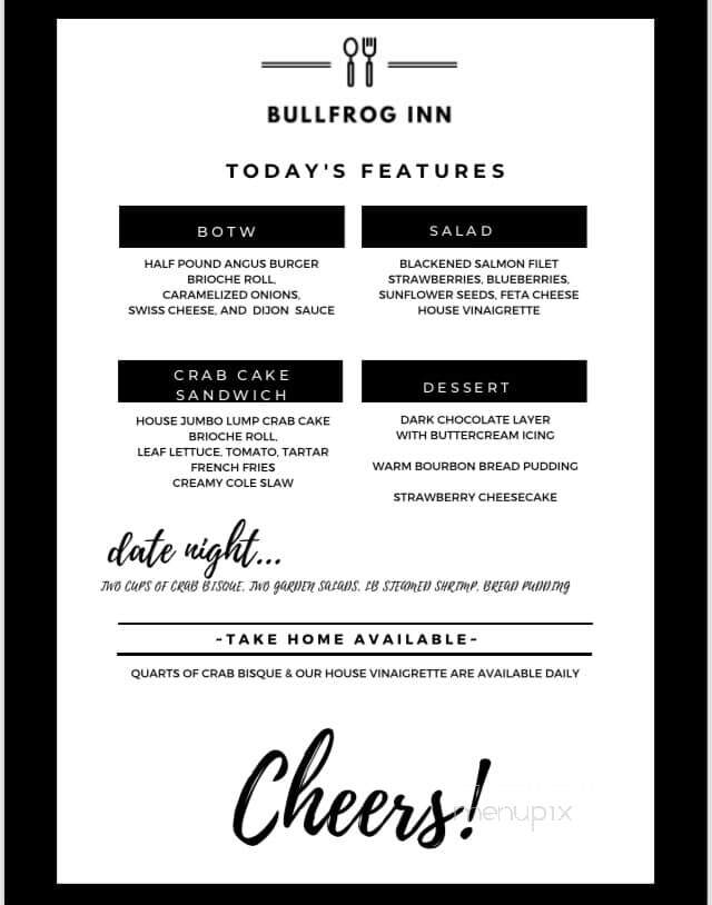 The Bullfrog Inn - Christiana, PA menu_pic