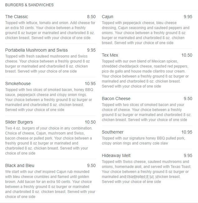 Lakeside Hideaway - Currie, MN menu_pic