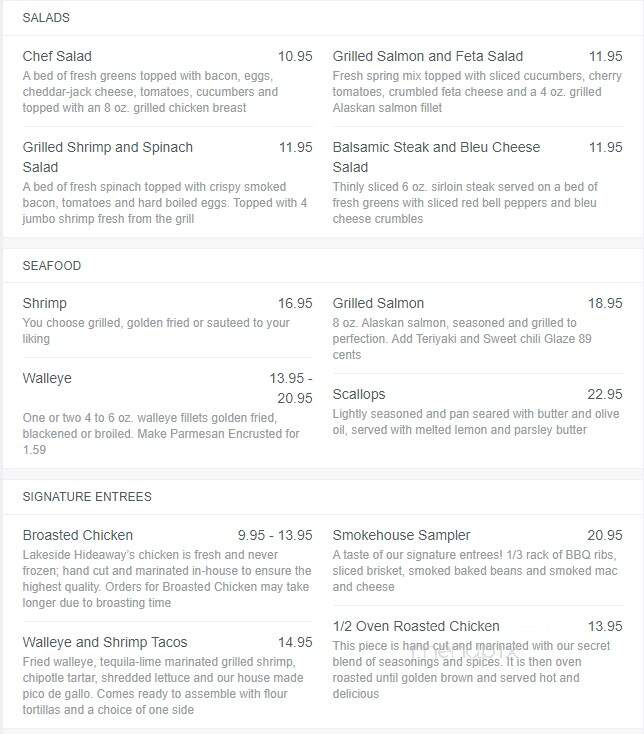 Lakeside Hideaway - Currie, MN menu_pic