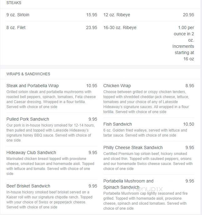 Lakeside Hideaway - Currie, MN menu_pic