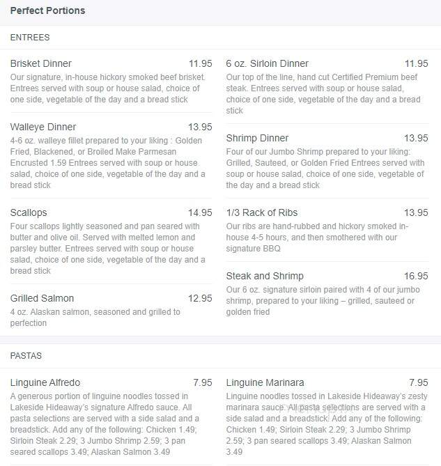 Lakeside Hideaway - Currie, MN menu_pic