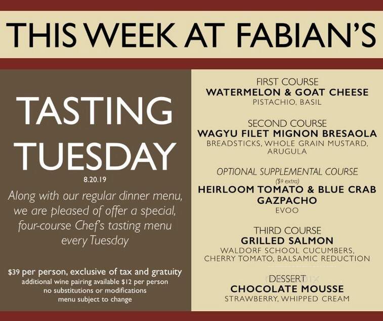 Fabian's Italian Bistro - Fair Oaks, CA menu_pic
