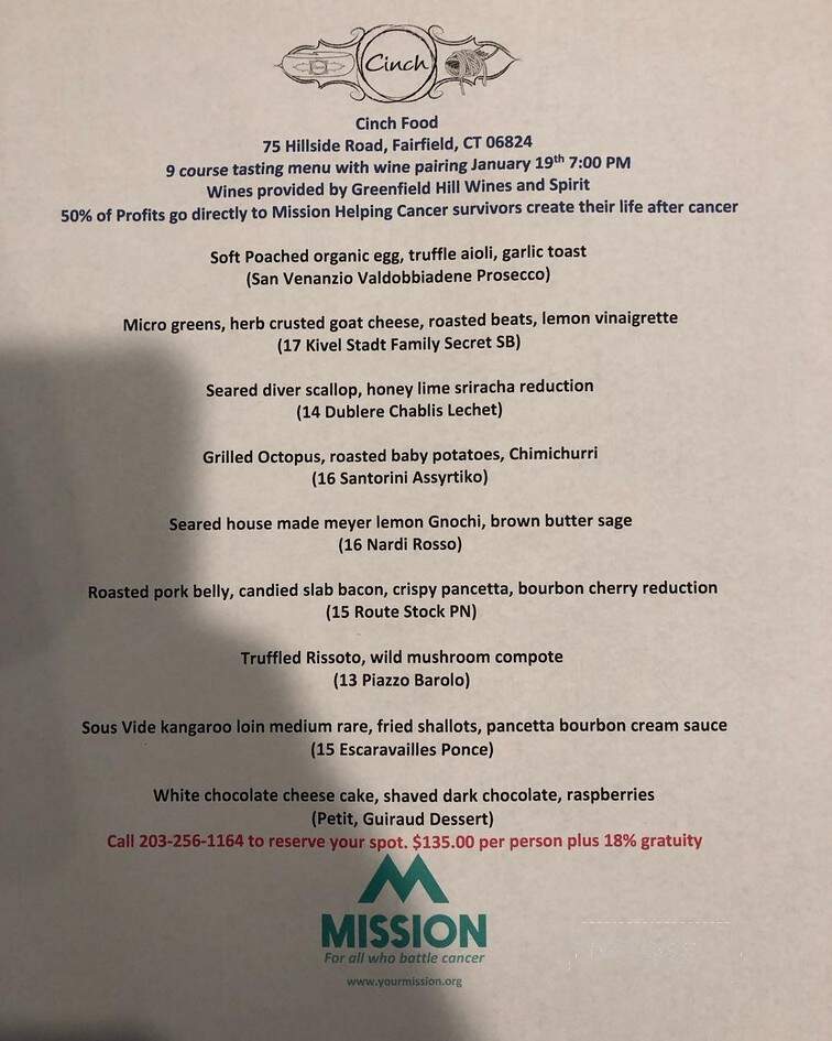 Cinch - Fairfield, CT menu_pic