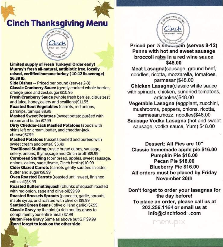 Cinch - Fairfield, CT menu_pic