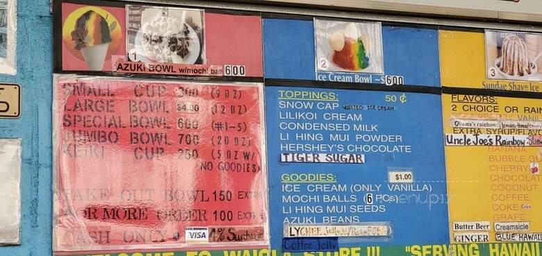 Waiola Shaved Ice - Honolulu, HI menu_pic