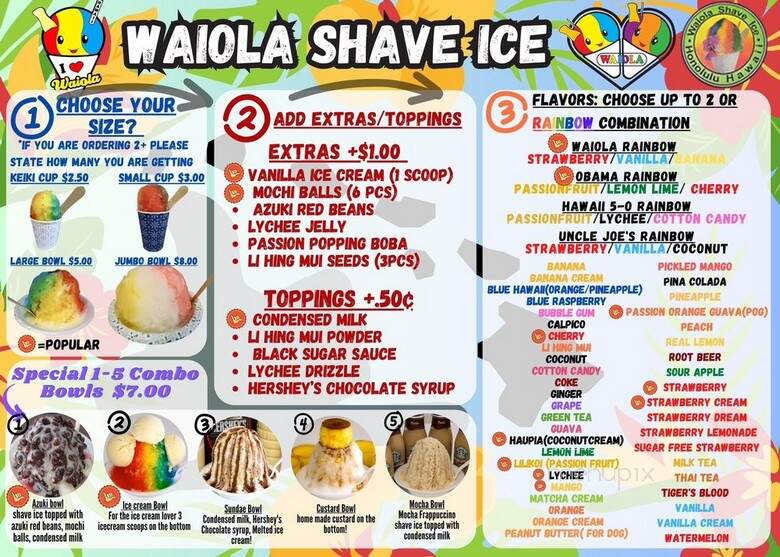 Waiola Shaved Ice - Honolulu, HI menu_pic