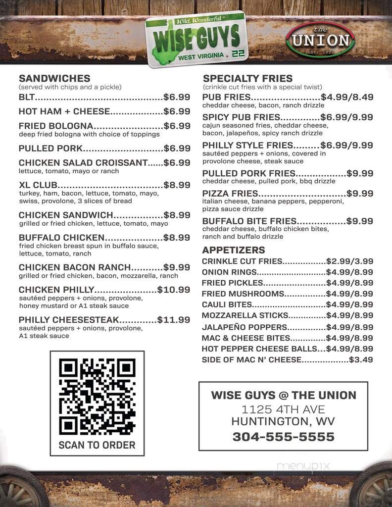 The Union Pub Grill - Huntington, WV menu_pic
