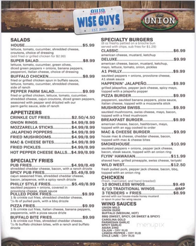 The Union Pub Grill - Huntington, WV menu_pic