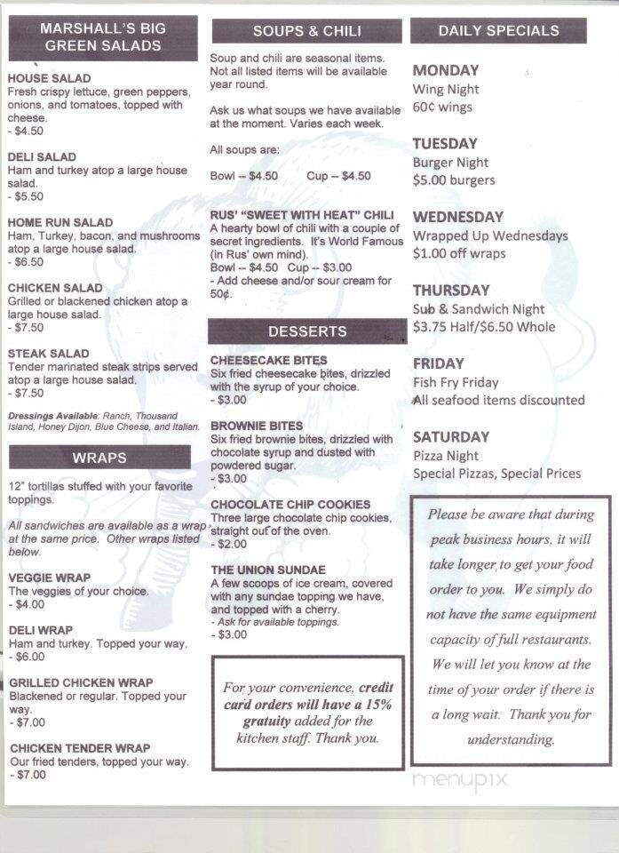 The Union Pub Grill - Huntington, WV menu_pic