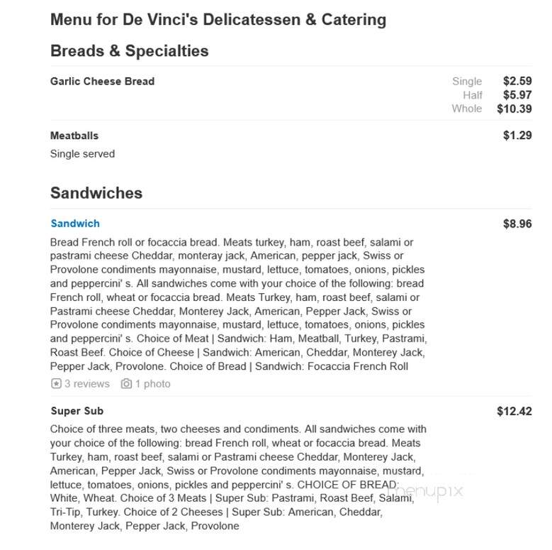 De Vinci's Delicatessen Catering - Linden, CA menu_pic