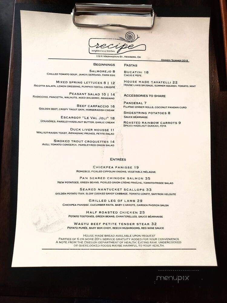 Recipe A Neighborhood Kitchen - Newberg, OR menu_pic