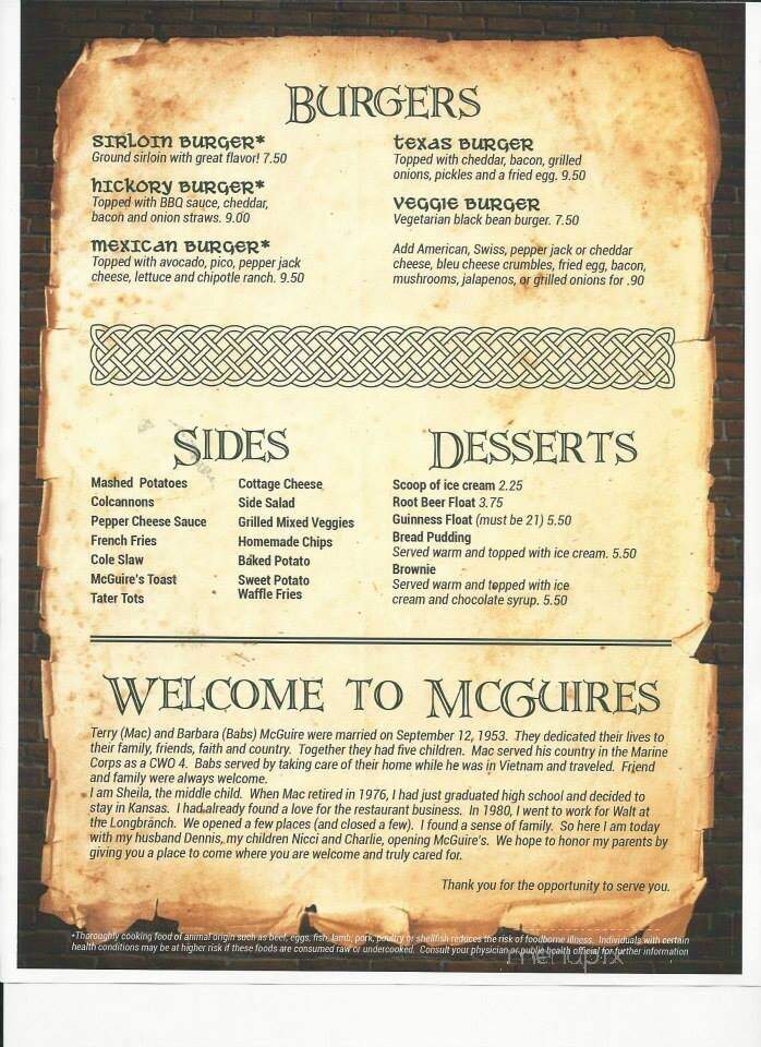 McGuire's Tavern - Overland Park, KS menu_pic