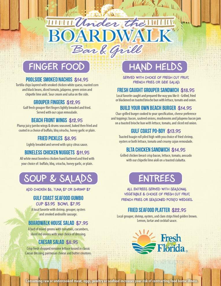 Under the Boardwalk - Panama City Beach, FL menu_pic