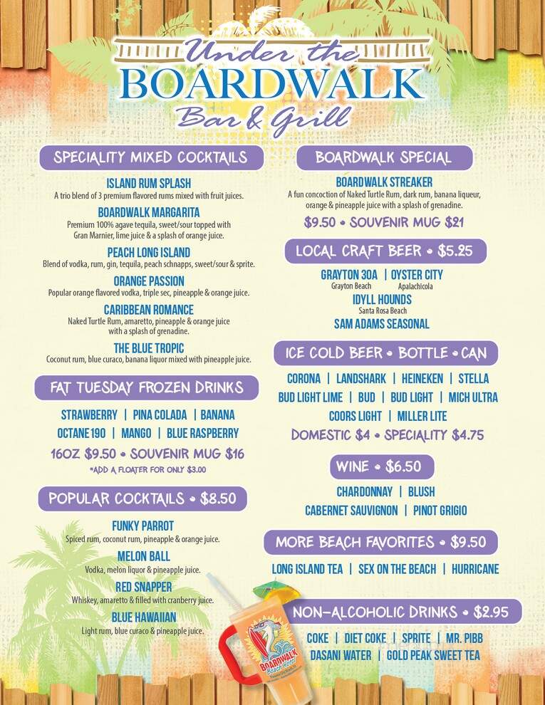 Under the Boardwalk - Panama City Beach, FL menu_pic
