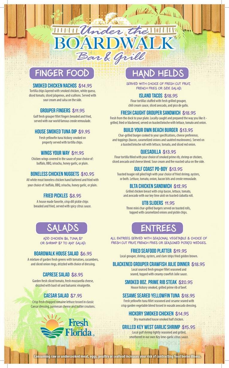 Under the Boardwalk - Panama City Beach, FL menu_pic