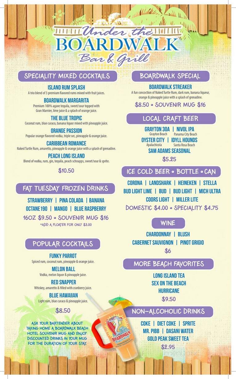 Under the Boardwalk - Panama City Beach, FL menu_pic