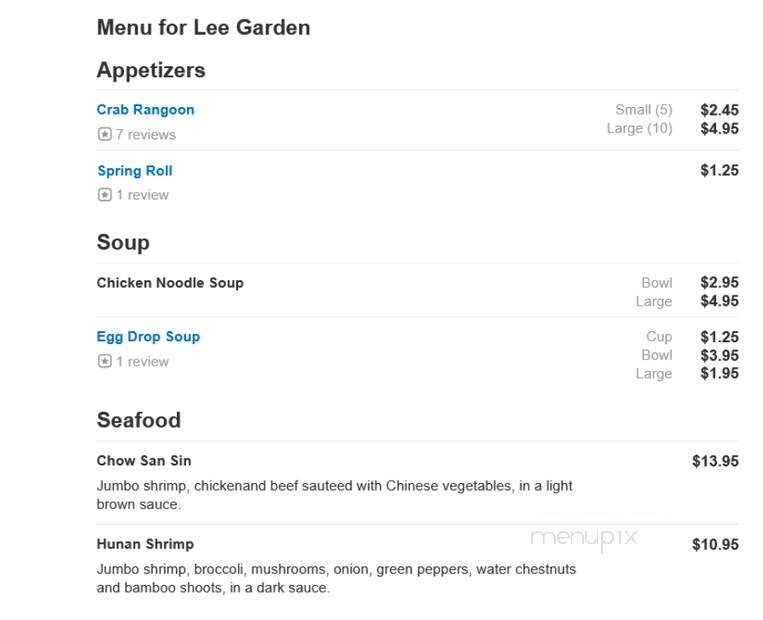 Lee Garden - Perrysburg, OH menu_pic