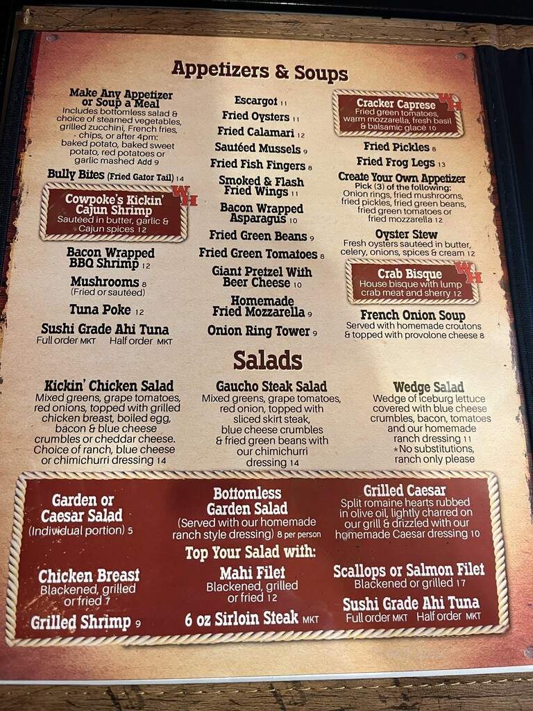 Cowpoke's Watering Hole - Sebring, FL menu_pic