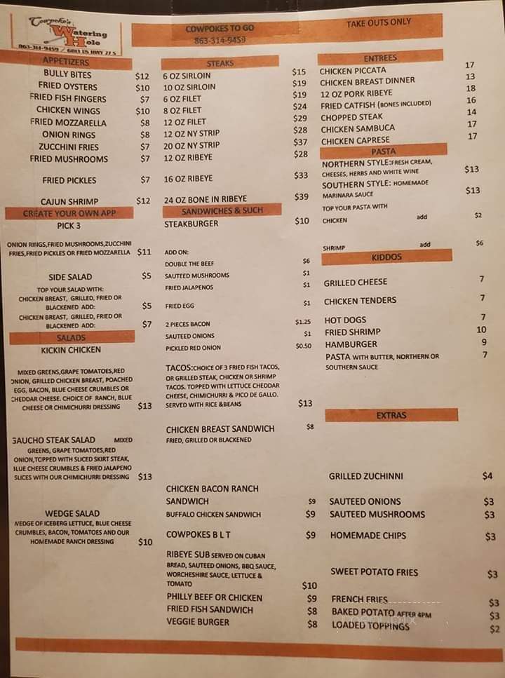 Cowpoke's Watering Hole - Sebring, FL menu_pic
