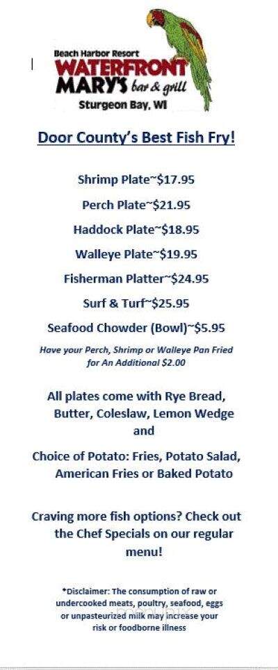 Waterfront Mary's - Sturgeon Bay, WI menu_pic