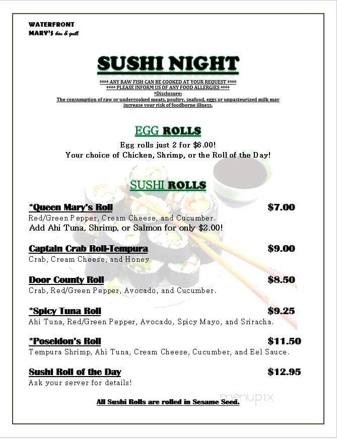 Waterfront Mary's - Sturgeon Bay, WI menu_pic