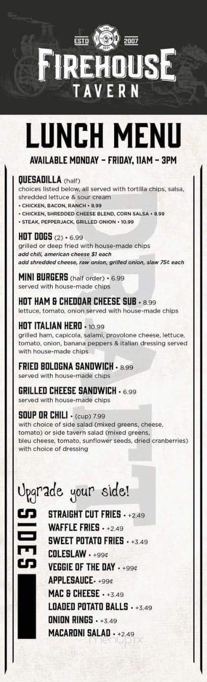Joe's Firehouse Tavern - Sunbury, OH menu_pic