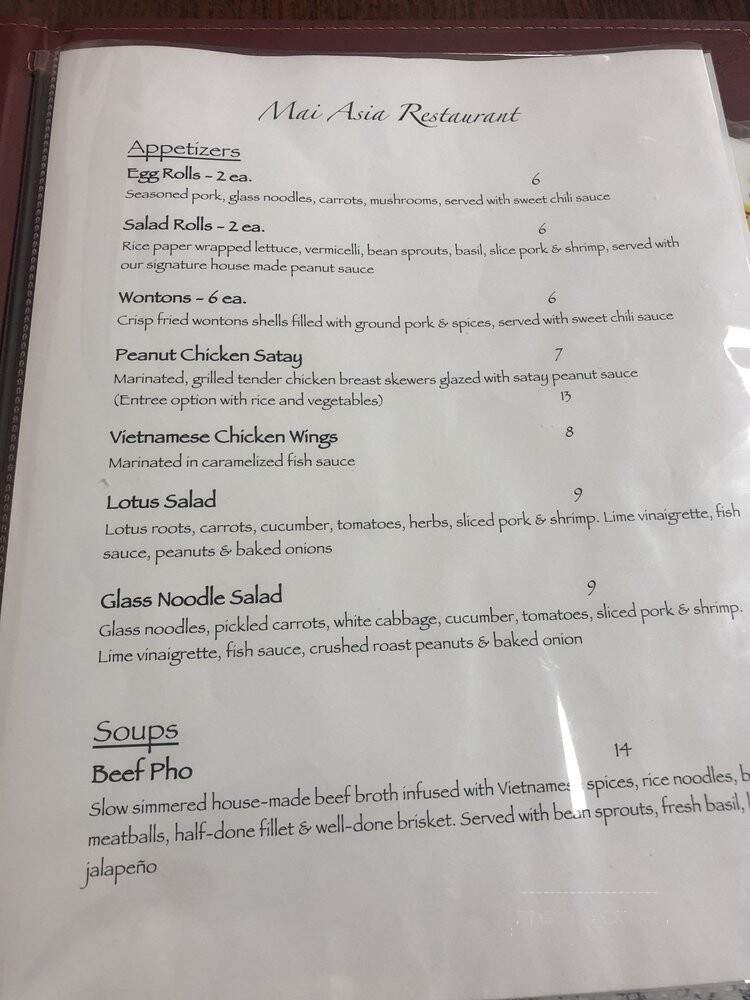 Mai Asia Restaurant - Tualatin, OR menu_pic