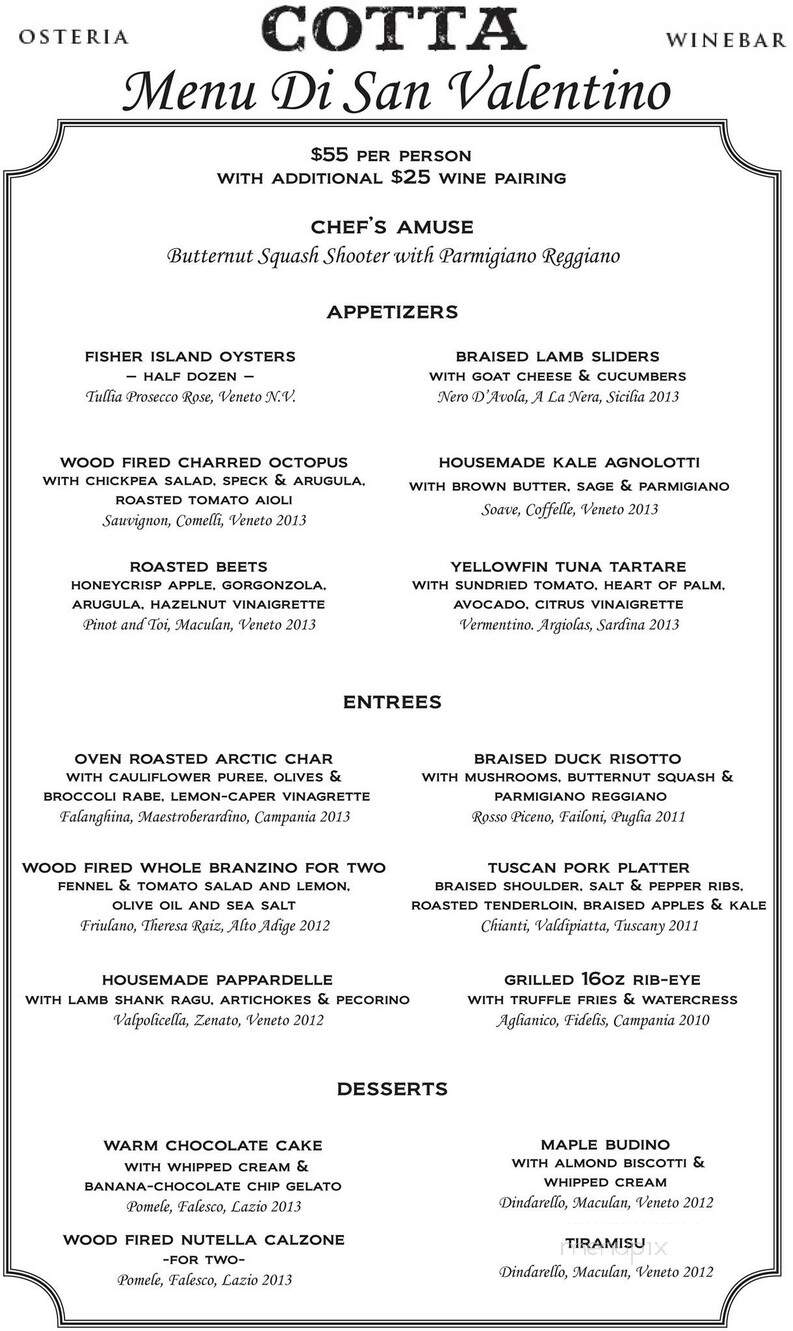 Osteria Cotta - New York, NY menu_pic