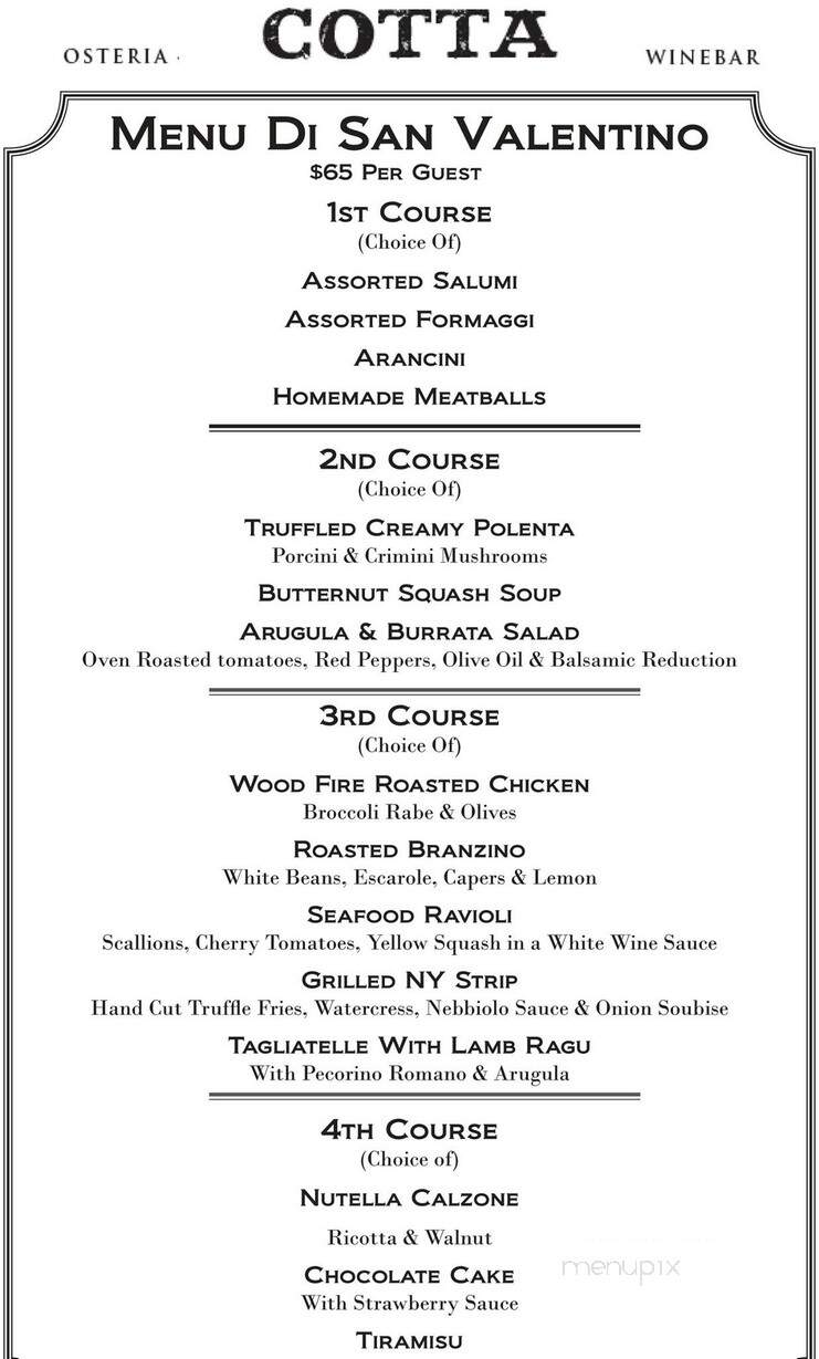 Osteria Cotta - New York, NY menu_pic