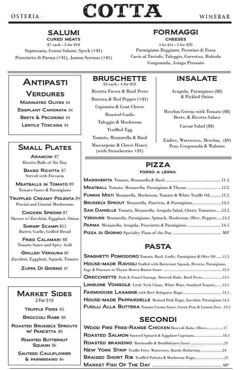 Osteria Cotta - New York, NY menu_pic