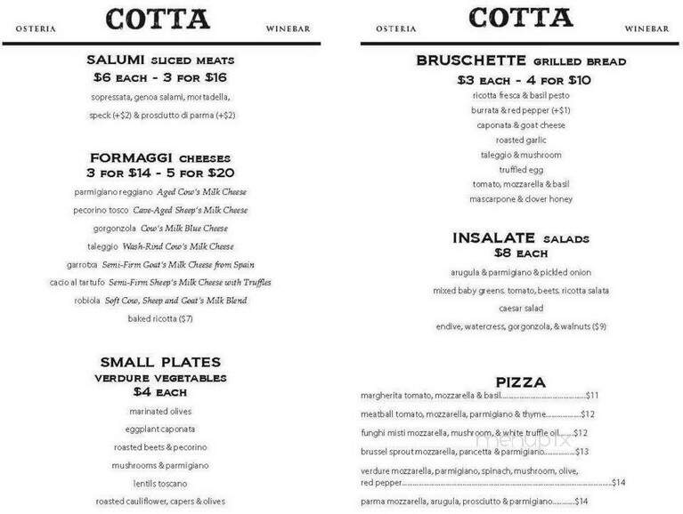 Osteria Cotta - New York, NY menu_pic