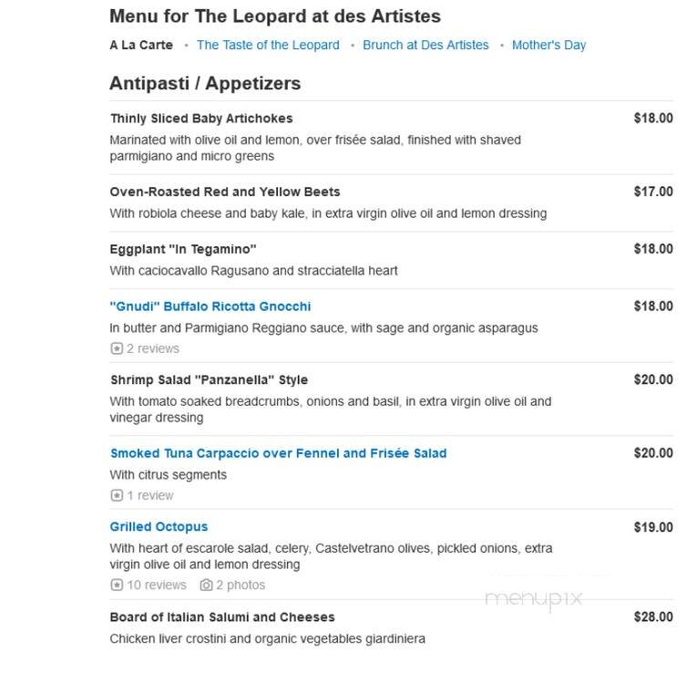 The Leopard at Des Artistes - New York, NY menu_pic