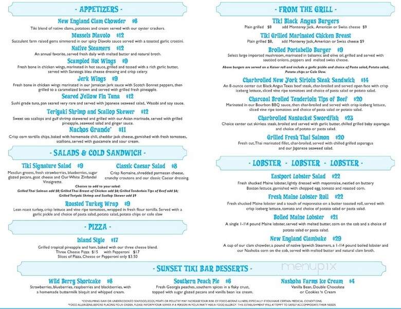The Sunset Tiki Bar and Grill - Westford, MA menu_pic