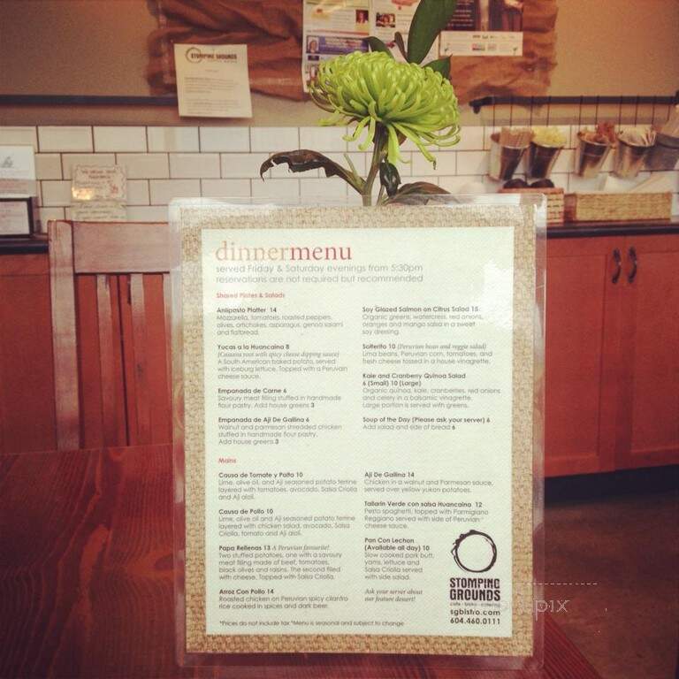 Stomping Grounds Coffee House - Pitt Meadows, BC menu_pic
