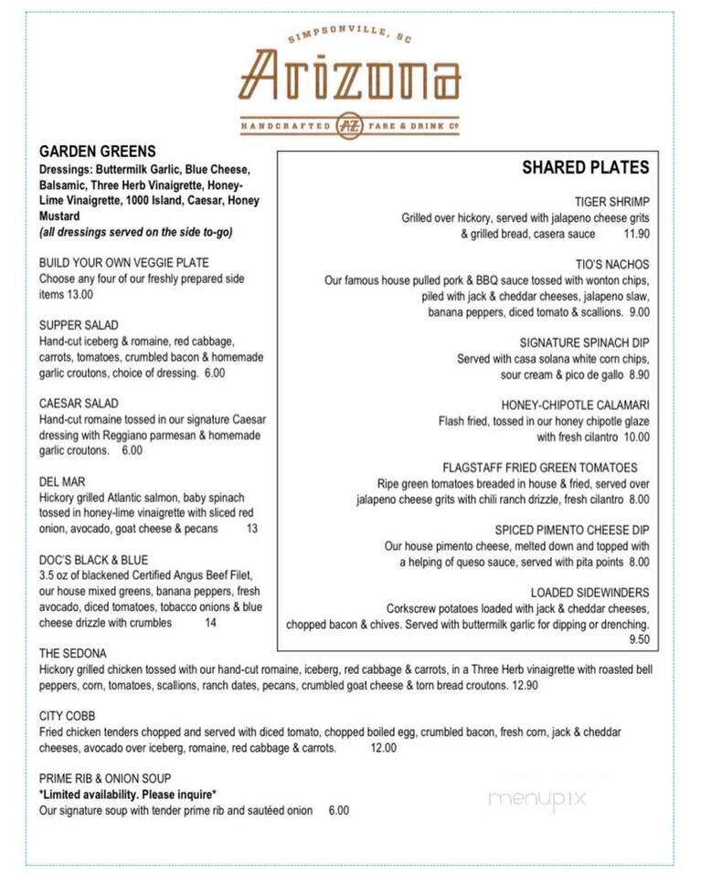 Arizona's - Simpsonville, SC menu_pic