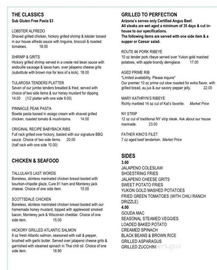 Arizona's - Simpsonville, SC menu_pic