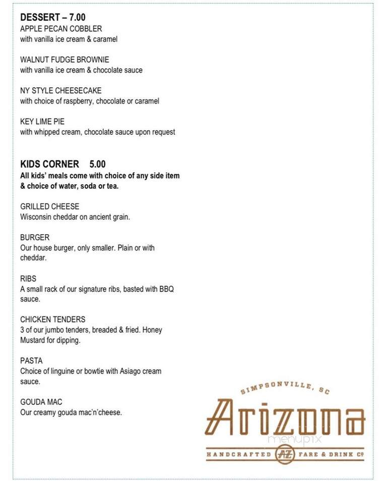 Arizona's - Simpsonville, SC menu_pic