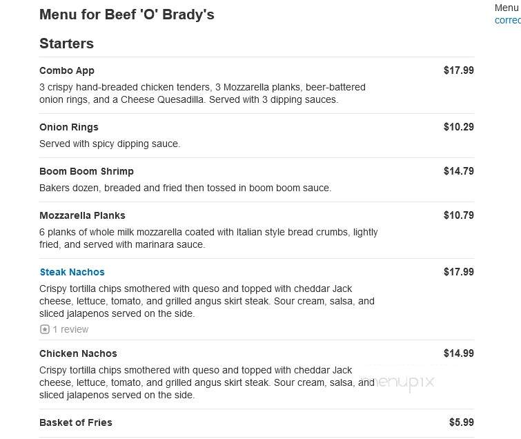 Beef O'Brady's - Bainbridge, GA menu_pic