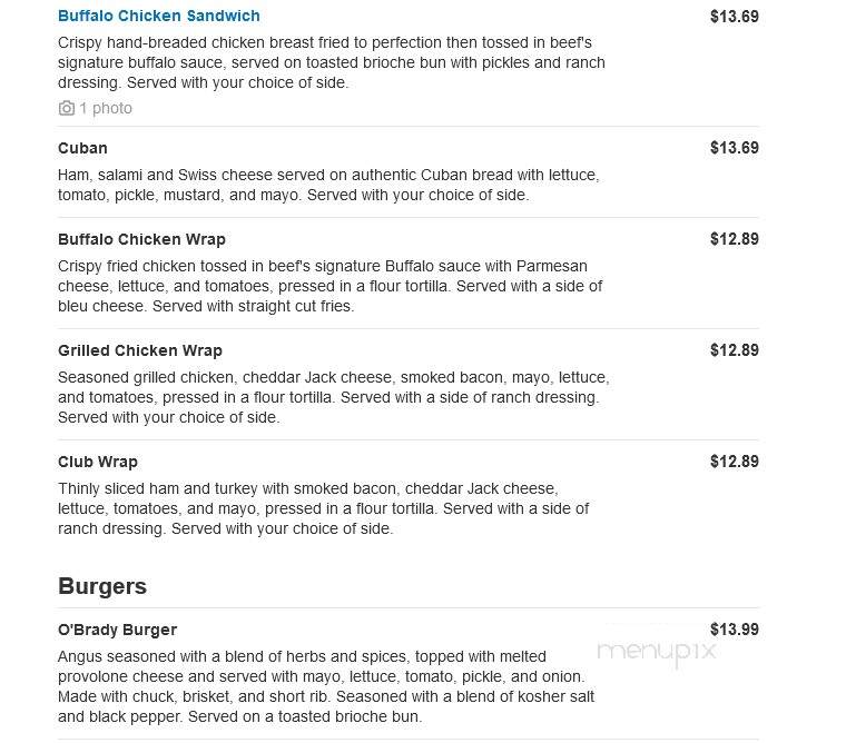 Beef O'Brady's - Bainbridge, GA menu_pic