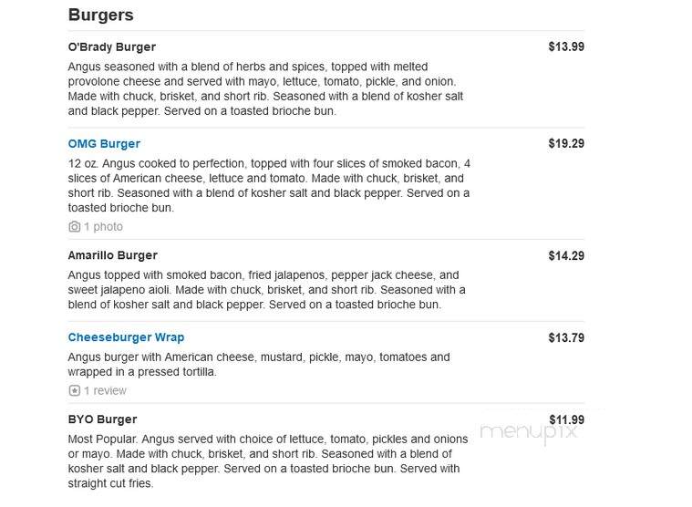 Beef O'Brady's - Bainbridge, GA menu_pic