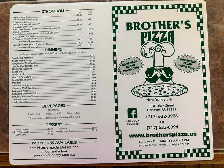 Brothers Pizza - Hanover, PA menu_pic