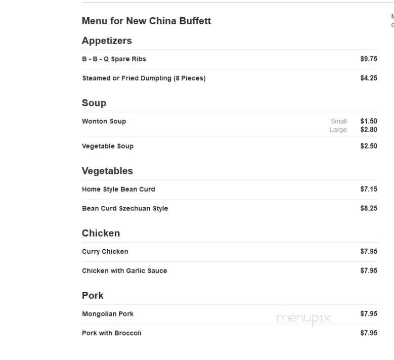 New China Buffet - Rome, GA menu_pic