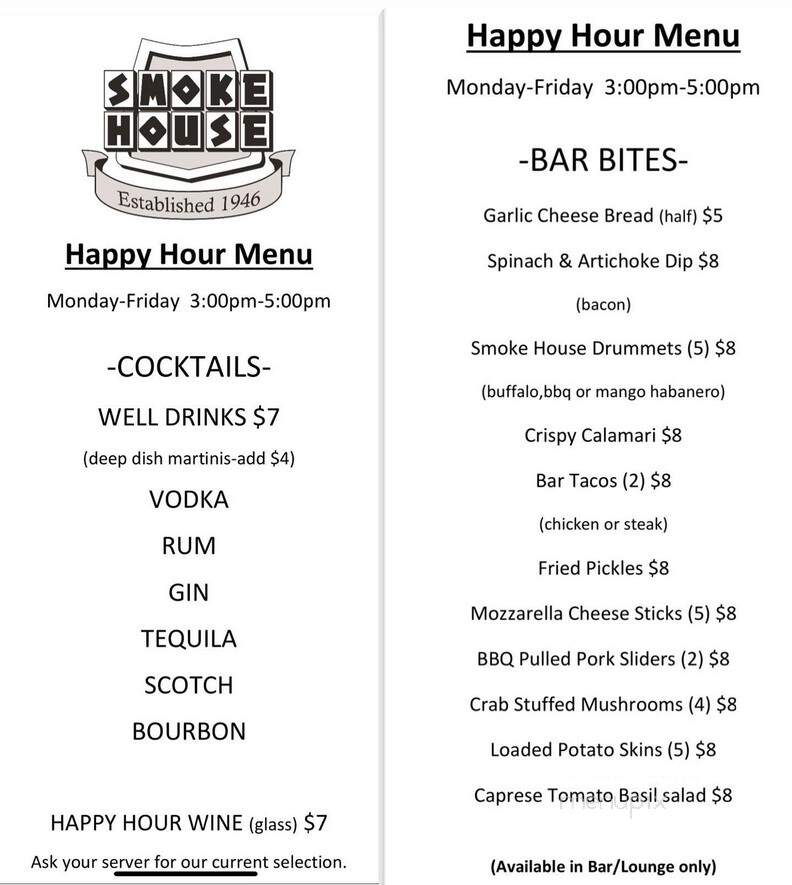 The Smoke House - Burbank, CA menu_pic