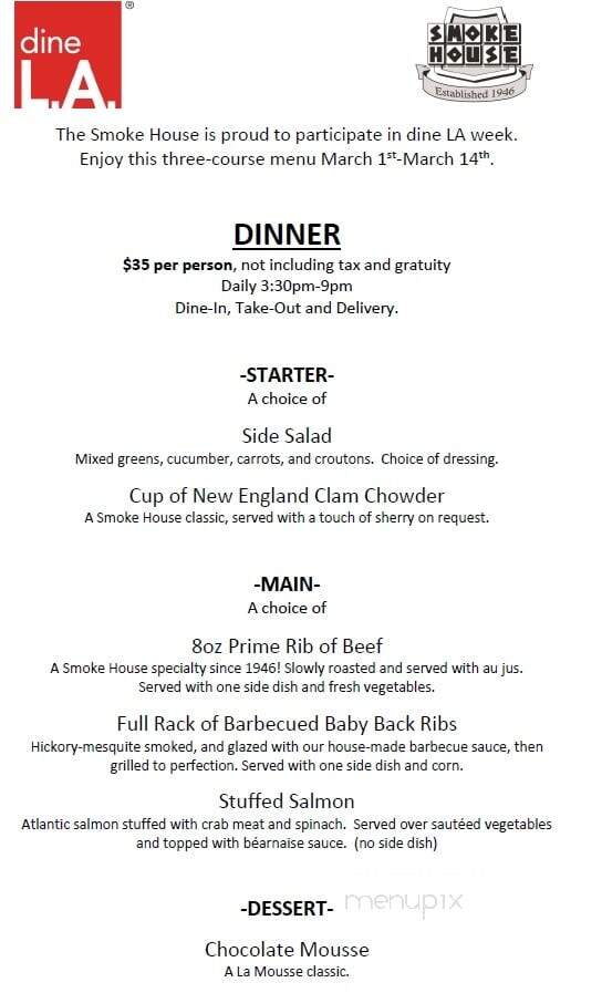 The Smoke House - Burbank, CA menu_pic