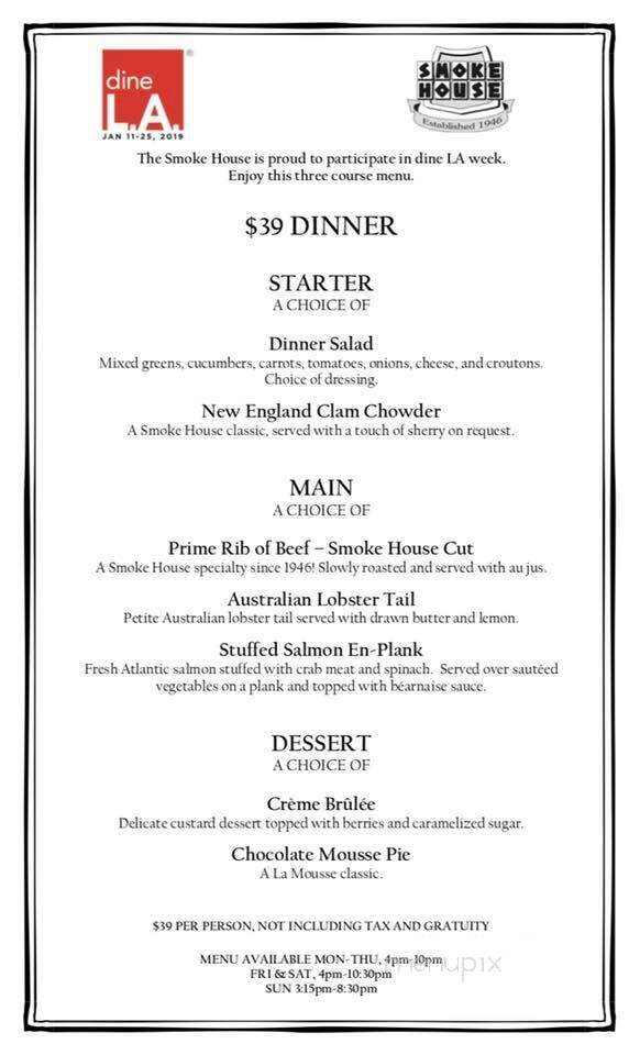 The Smoke House - Burbank, CA menu_pic
