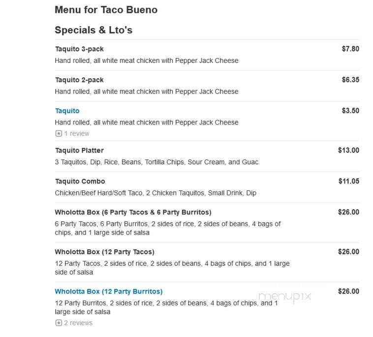 Taco Bueno - Greenville, TX menu_pic